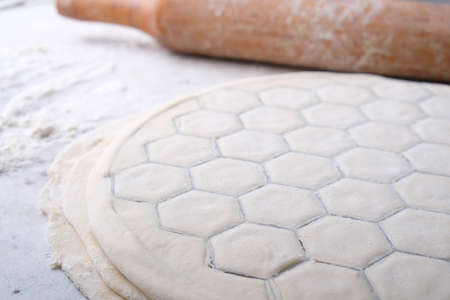 the process of making dumplings with meat, dough with meat