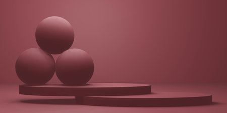 blue cube figures with balls, concept pedestal with copy space 3d render.の写真素材