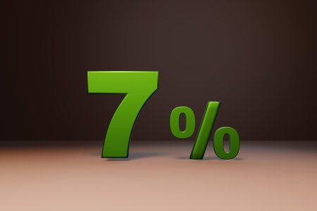 purchase promo marketing 7 percent off discount, favorable loan offer green text number 3d render.の写真素材
