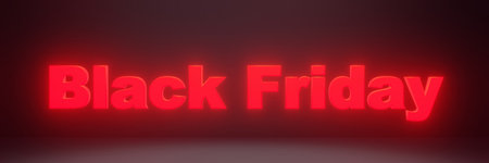 black friday red neon lighting text 3d render, lettering web discount banner.の写真素材