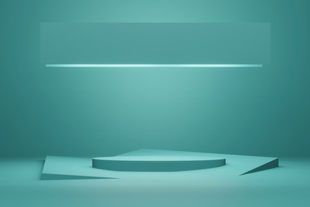 art platform podium for promotional products blue mint pastel color, 3d display stage scene 3d render.の写真素材