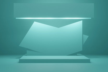 art platform podium for promotional products blue mint pastel color, 3d display stage scene 3d render.の写真素材
