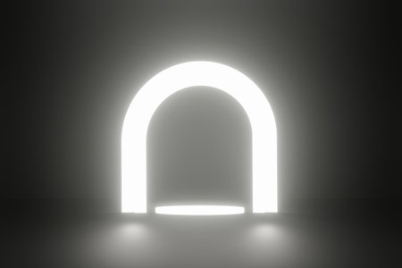 shining white stage and podium for product presentation 3d render, empty platform copy space.の写真素材