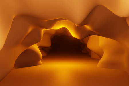 orange shining empty mine cave 3d scene render.の写真素材