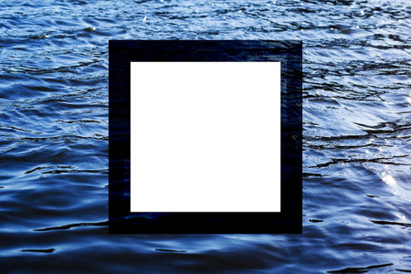 nautical blue waves background with white blank frame in the middle copy space 3d render.の写真素材