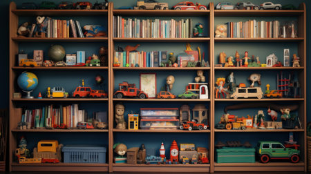 shelves with children toys generative ai.の素材
