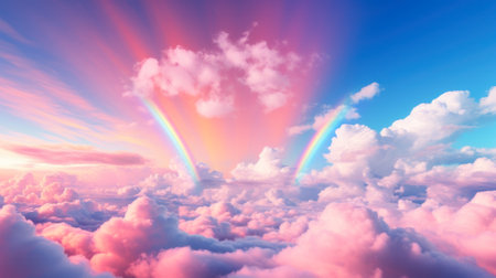 magic cloud, fairytale colorful rainbow in the sky generative ai.の素材