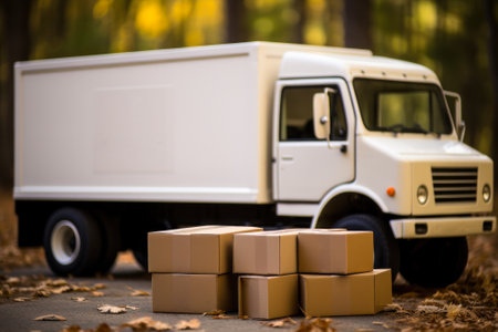 truck and boxes, logistics banner mockup generative ai.の素材