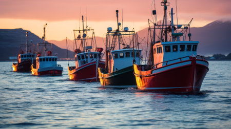 fishing boats at sea generative ai.の素材