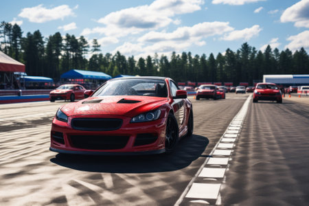 red sports car on race track road generative ai.の素材