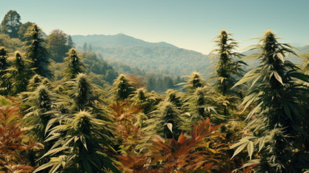 marijuana plants autumn flowering plantation, blooming cannabis generative ai.の素材