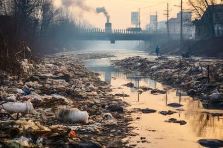 Indian river polluted with garbage and waste generative ai.の素材