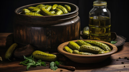 pickled cucumbers, pickles gherkin generative ai.の素材