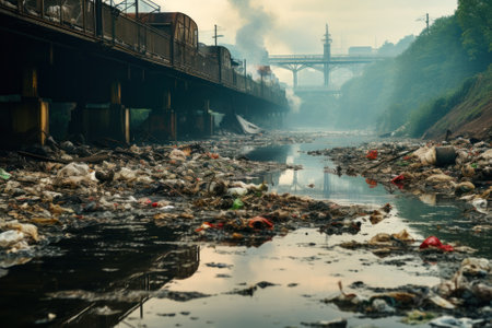 Indian river polluted with garbage and waste generative ai.の素材