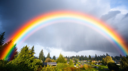 colorful rainbow over the forest generative ai.の素材