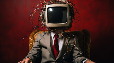 man with tv on his head generative ai.の素材