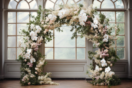 white flower wedding arch generative ai.の素材