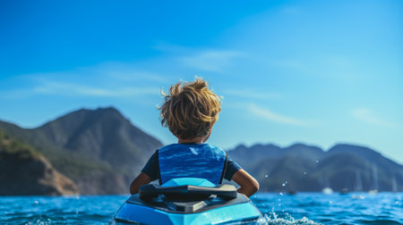 child in a kayak at sea generative ai.の素材