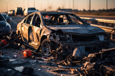 burned out car after an accident generative ai.の素材