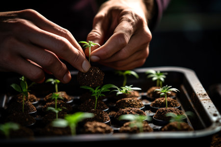sprouting marijuana sprouts, small cannabis plant generative ai.の素材