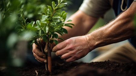 hands planting a tree, planting plants in the garden generative ai.の素材