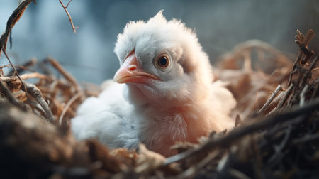 little chick, white chick in the nest generative ai.の素材