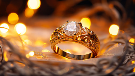 golden diamond gemstone ring generative ai.の素材