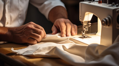 man sewing clothes on a sewing machine generative ai.の素材