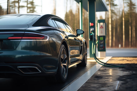 car charging at a gas station generative ai.の素材
