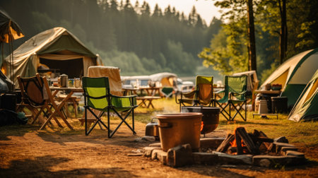 camping vacation with tents generative ai.の素材
