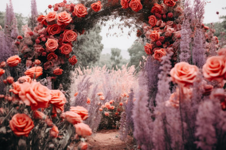 flower red pink wedding arch generative ai.の素材