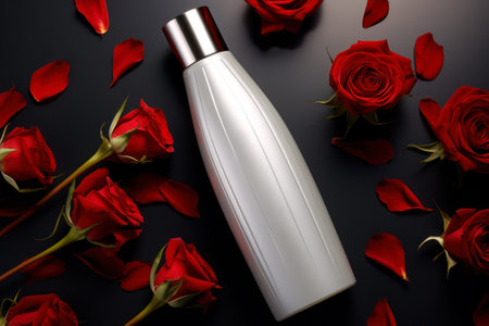 cosmetic bottle in red roses beauty and care generative ai.の素材
