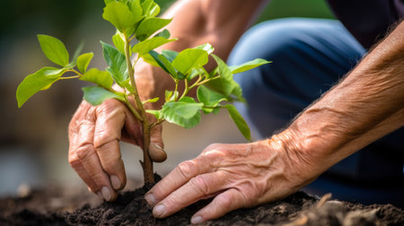 gardener planting small trees in the ground generative ai.の素材