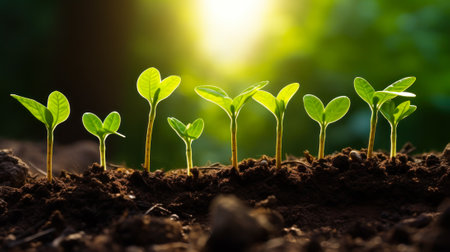 young plants spring green seedling generative ai.の素材