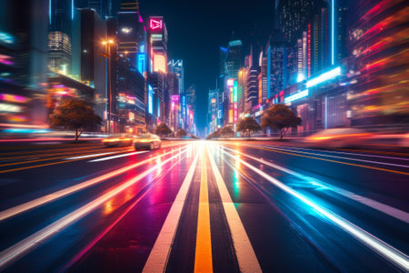 city light glowed road with exposure generative ai.の素材