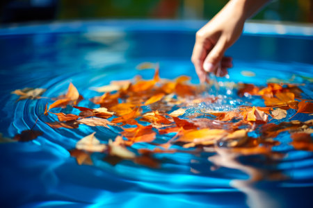 pool cleaning from leaves generative ai.の素材