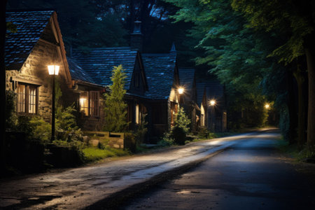 cozy evening street outside the city generative ai.の素材