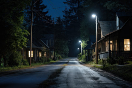 cozy evening street outside the city generative ai.の素材