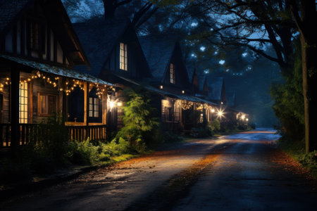 cozy evening street outside the city generative ai.の素材