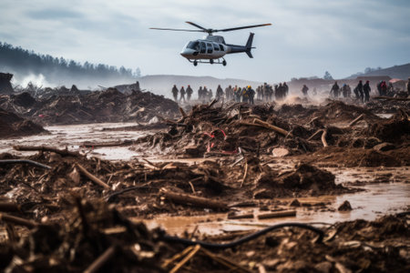 rescue operation helicopter evacuates people flood generative ai.の素材
