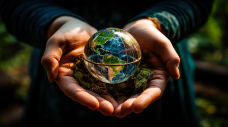 earth planet in hand, ecosystem care generative ai.の素材