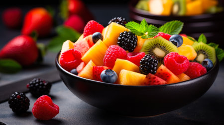 vitamin and refreshing fruit salad close-up, healthy eating generative ai.の素材