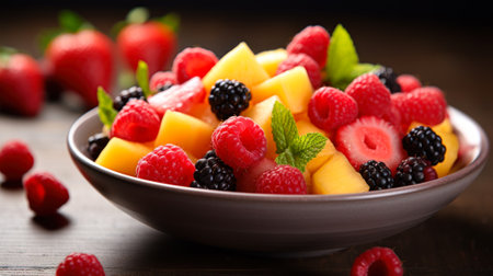 vitamin and refreshing fruit salad close-up, healthy eating generative ai.の素材
