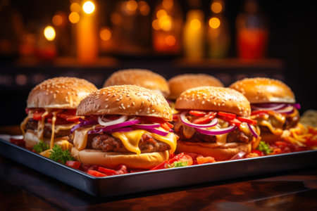 tray of burgers fast food generative ai.の素材