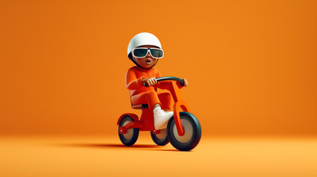 child on a tricycle on orange background generative ai.の素材