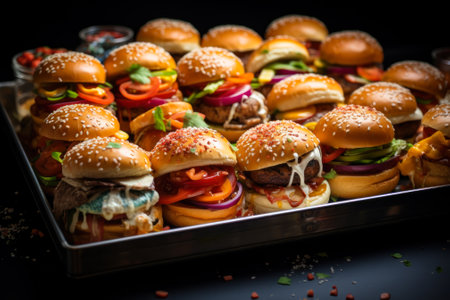 tray of burgers fast food generative ai.の素材