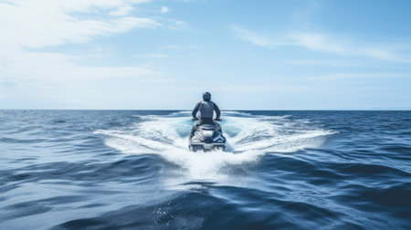 man having fun on jet ski in the sea generative ai.の素材