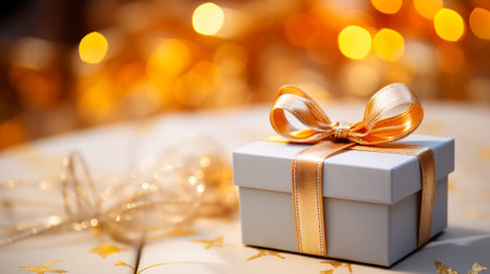 gift box with golden ribbon generative ai.の素材