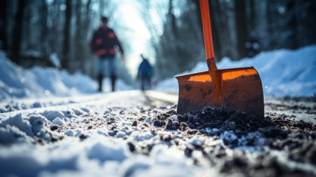 snow shovel, winter pavement cleaning generative ai.の素材
