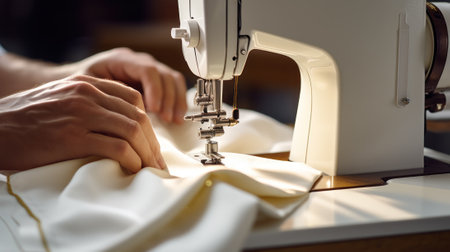 sewing clothes on a sewing machine generative ai.の素材